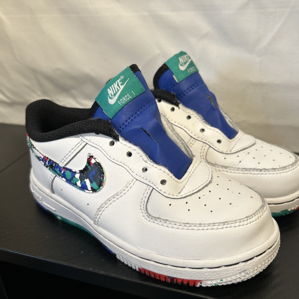 Nike Air Force 1 White W/ Melted Crayon Kids Toddler CU4635-100 US Size 10C